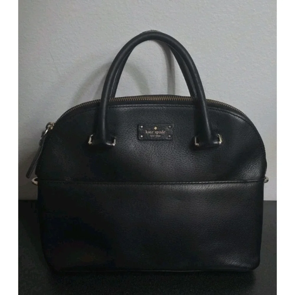 Kate Spade Black Leather Dome Satchel Grove Street Carli Hand Bag Purse Gold EUC